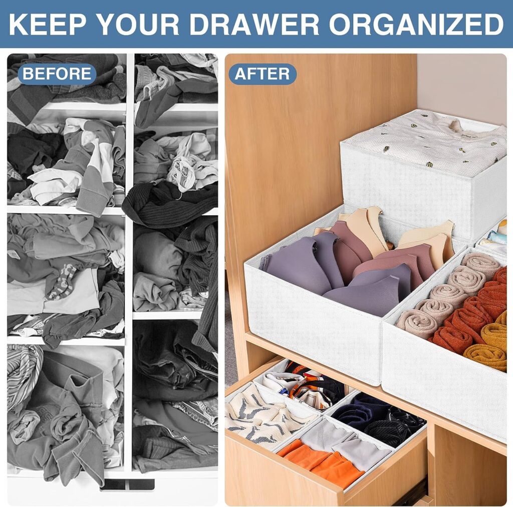 12 Pack Drawer Organizers for Clothing, Foldable Fabric Closet Organizers and Baby Nursery Storage Dresser Drawer Dividers for Socks, Underwear, Bras, Belt, Tie, College Dorm Room Essentials