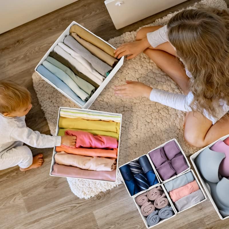 12 Pack Drawer Organizers for Clothing, Foldable Fabric Closet Organizers and Baby Nursery Storage Dresser Drawer Dividers for Socks, Underwear, Bras, Belt, Tie, College Dorm Room Essentials