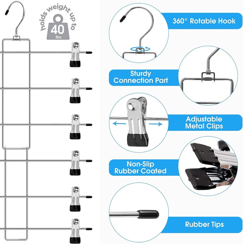 6 Tier Closet-Organizer-Pants-Hangers-Space-Saving,Metal Closet-Organizers-and-Storage,3 Pack Organization and Storage Short Skirt Hangers Cilp,Dorm Room Essentials for College Students Girls Boys Guy