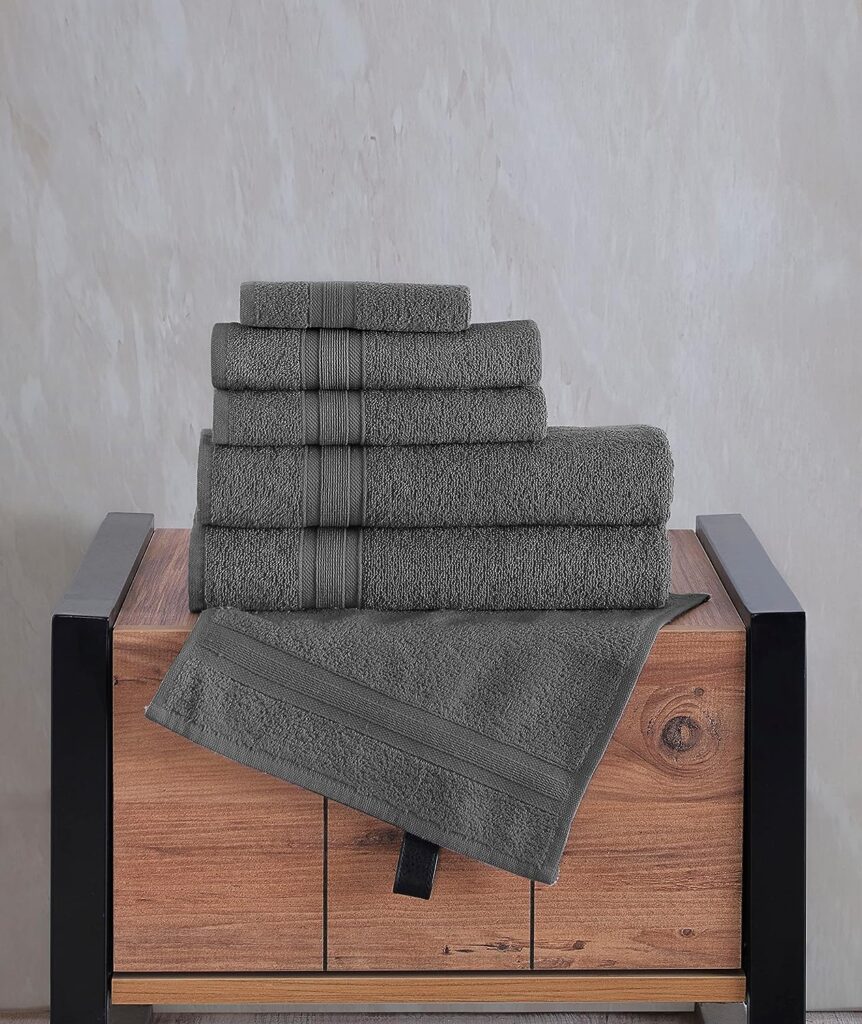 All Design Grey Bath Towels Set Quick-Dry, Soft, High Absorbent 100% Cotton Towels for Bathroom Guests Pool Gym Camp Travel College Dorm (6 Piece Towel Set, Grey)