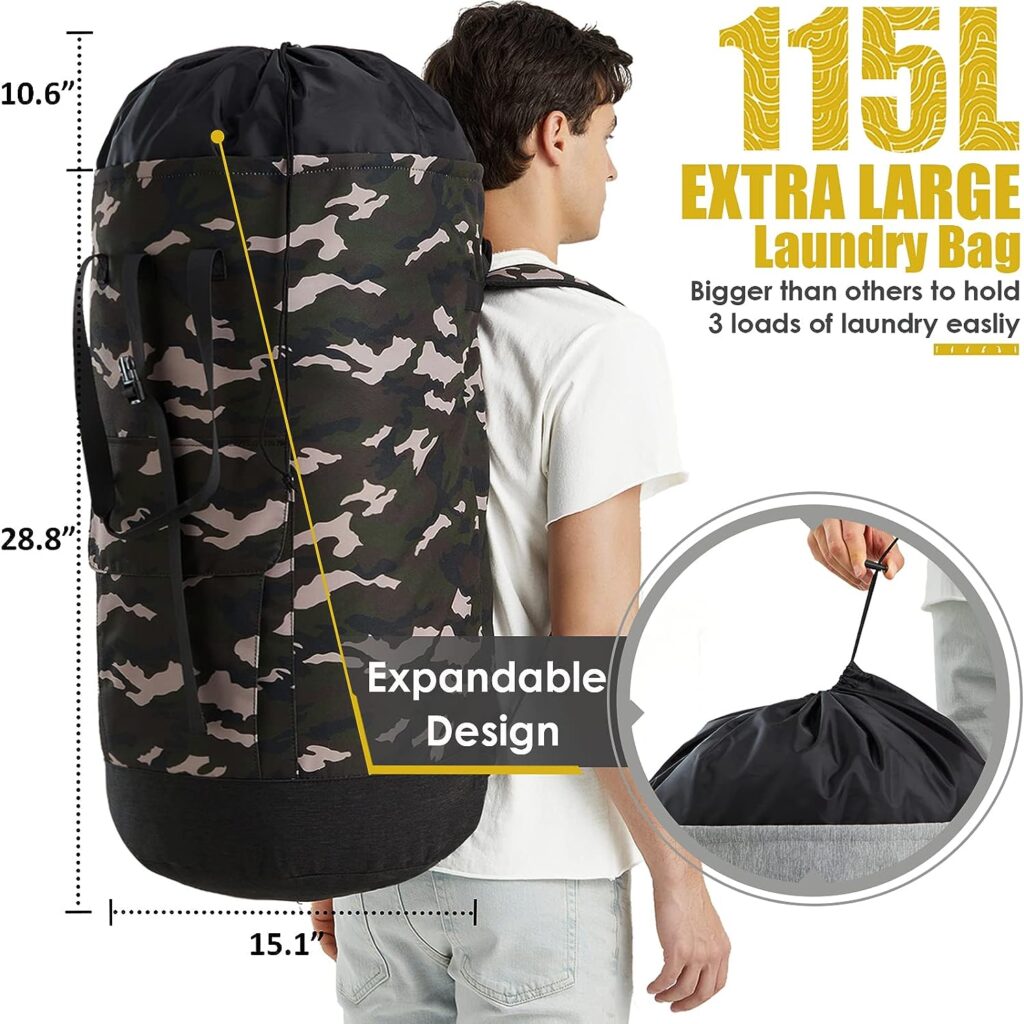 Backpack Laundry Bag for College, 115L Laundry Bags Extra Large Heavy Duty, Laundry Backpack Bag, Laundry Bags with Straps for Dorm, Apartment and Laundromat, College Dorm Room Essentials for Boys