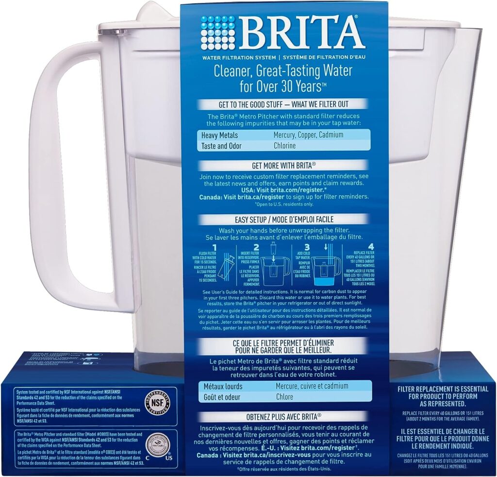 Brita Water Filter Pitcher for Tap and Drinking Water with 1 Standard Filter, Lasts 2 Months, 5-Cup Capacity, BPA Free, White