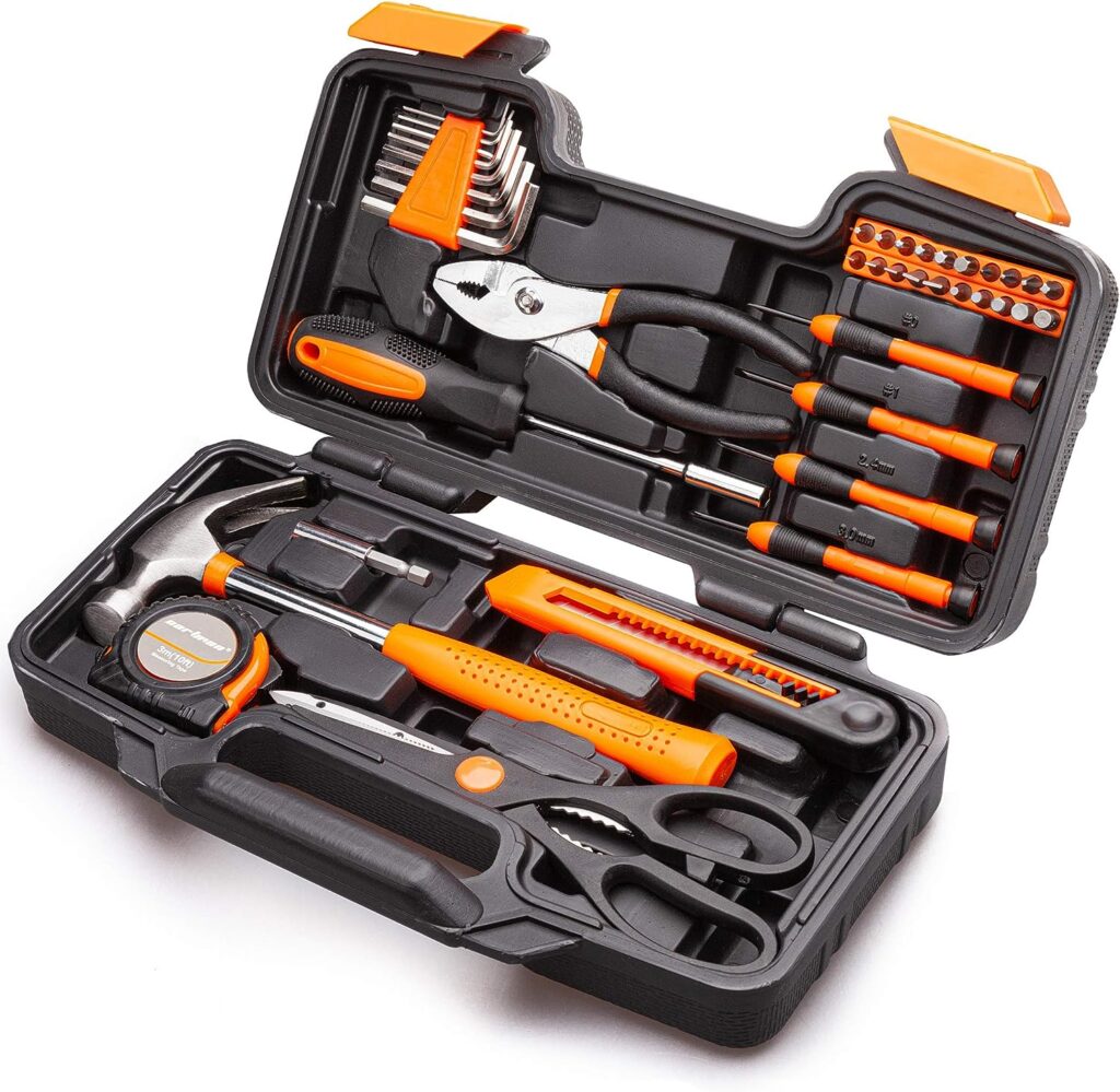 Cartman 39 Piece Tool Set General Household Hand Kit with Plastic Toolbox Storage Case Orange