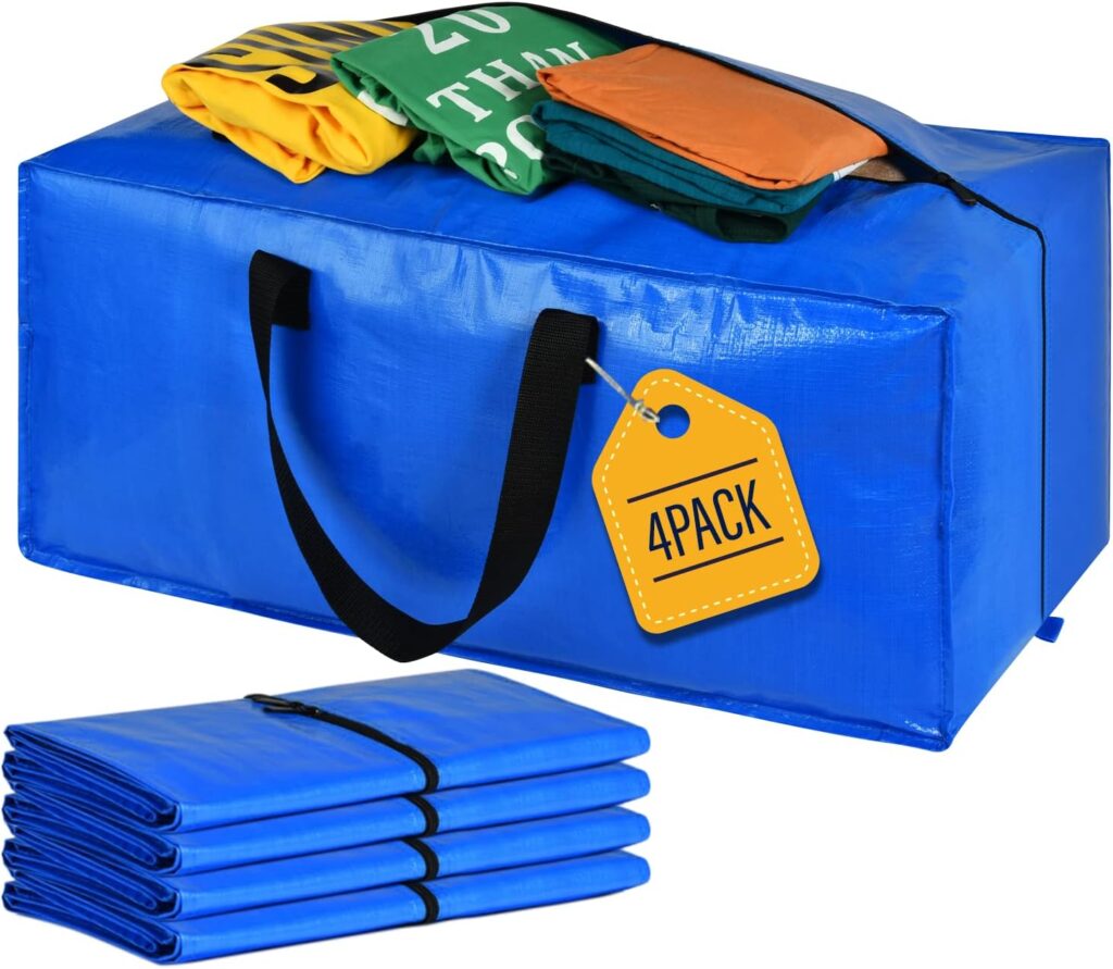 Heavy Duty Large Storage Bags, XL Blue Moving Bags for College Dorm Room Essentials, Moving Supplies Compatible with IKEA Frakta Cart, 4 Packs