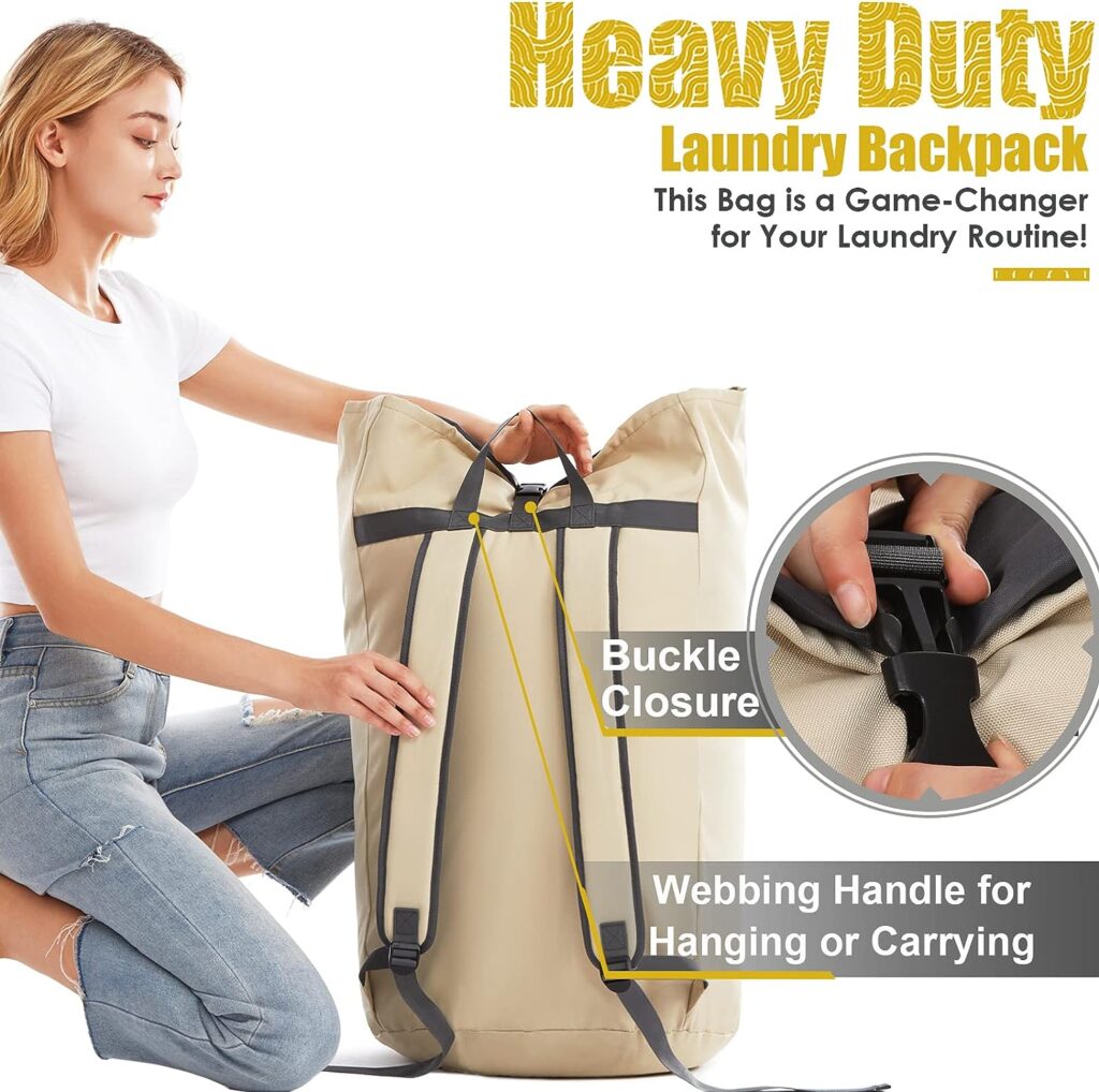 Heavy Duty Laundry Bag 115L, Sturdy Laundry Backpack Bag Extra Large, Dorm Room Essential for Guys, Khaki Laundry Bag Backpack for Camp, XL Laundromat Bag, Laundry Duffel Bag for College