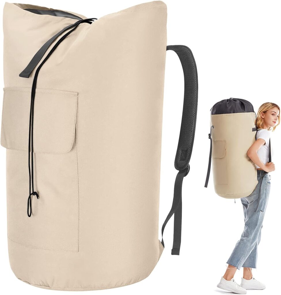 Heavy Duty Laundry Bag 115L, Sturdy Laundry Backpack Bag Extra Large, Dorm Room Essential for Guys, Khaki Laundry Bag Backpack for Camp, XL Laundromat Bag, Laundry Duffel Bag for College