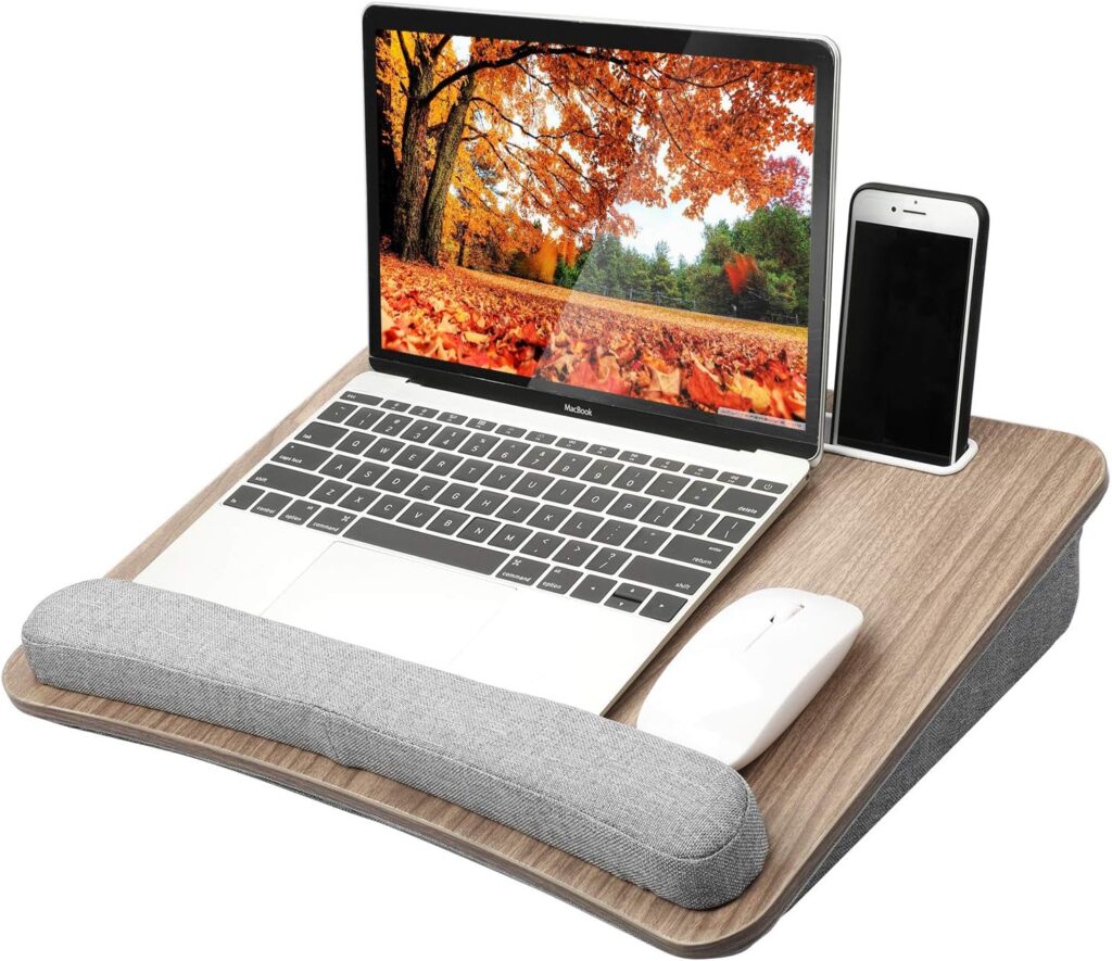 HUANUO Lap Laptop Desk - Portable Lap Desk with Pillow Cushion, Fits up to 15.6 inch Laptop, with Anti-Slip Strip Storage Function for Home Office Students Use as Computer Laptop Stand, Book Tablet