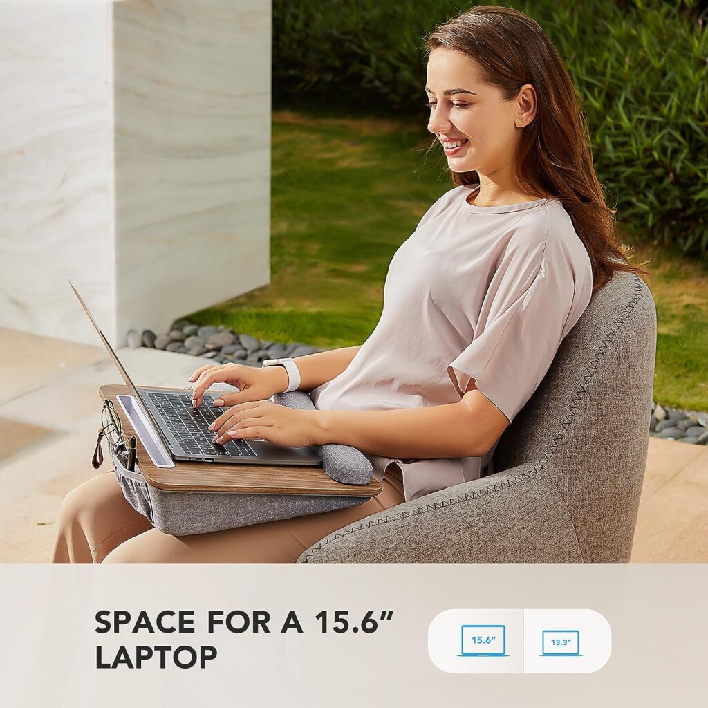 HUANUO Lap Laptop Desk - Portable Lap Desk with Pillow Cushion, Fits up to 15.6 inch Laptop, with Anti-Slip Strip Storage Function for Home Office Students Use as Computer Laptop Stand, Book Tablet