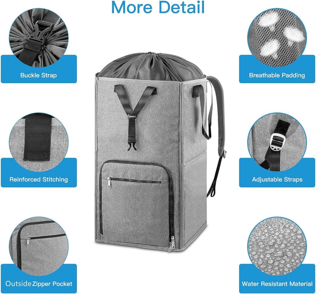 Laundry Backpack Bag, Bukere Extra Large 2 in 1 Laundry Hamper Basket for College Students Dorm Essentials, Adjustable Shoulder Straps, Freestanding Laundry Bag for Apartment, Laundromat, Travel