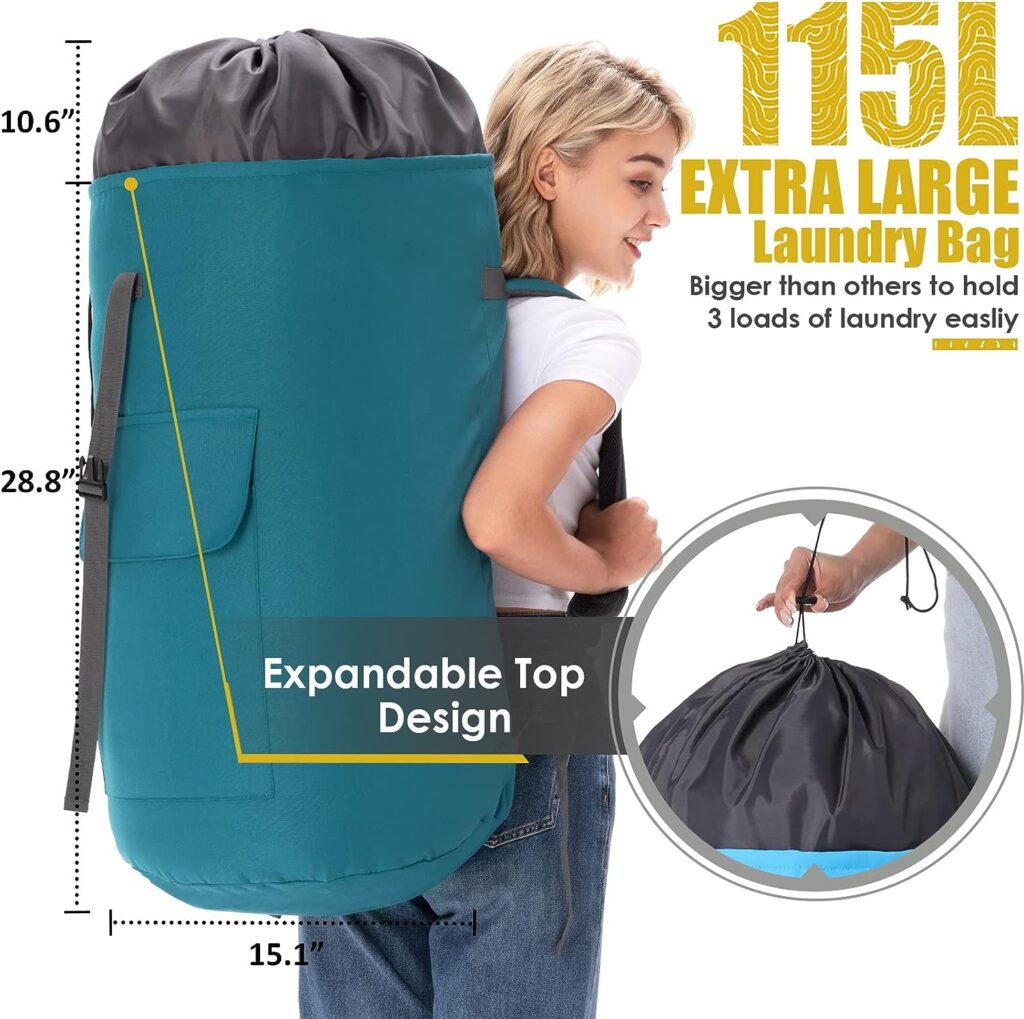 Laundry Bag for College, Backpack Laundry Bag for College Turquoise, 115L Extra Large Laundry Backpack, Heavy Duty Laundry Duffle Bag, Dorm Room Essentials for College, Boys, Girls