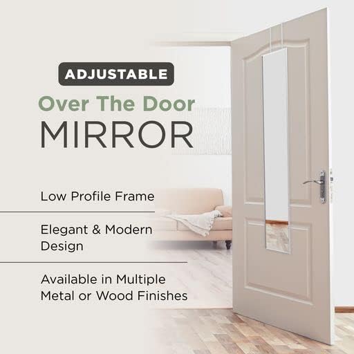 Mirrotek - Full Length Adjustable Over The Door Mirror Siver Aluminum Finish - Hanging Mirror Full Length - Instant Install Long Full Body Mirror for Bedroom, Dorm Room