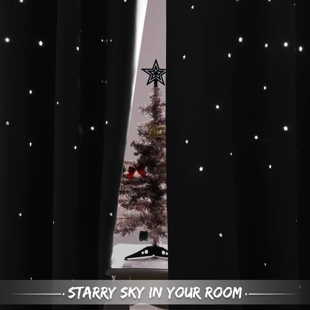 NICETOWN Star Room Darkening Curtains - Magical Hollow Twinkle Star Cut Out Design, Nursery/Kids Bedroom Essential Window Treatment Curtain Panels (2 Pieces, 52W x 63L, Greyish White)