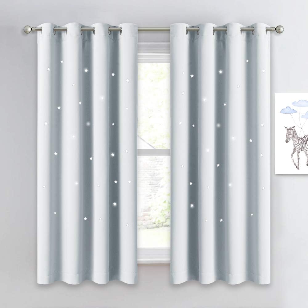 NICETOWN Star Room Darkening Curtains - Magical Hollow Twinkle Star Cut Out Design, Nursery/Kids Bedroom Essential Window Treatment Curtain Panels (2 Pieces, 52W x 63L, Greyish White)