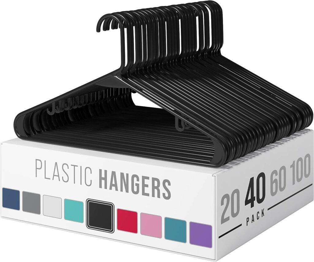 Plastic Clothes Hangers Heavy Duty - Durable Coat and Clothes Hangers - Lightweight Space Saving Laundry Hangers - Perfect Dorm Room Essentials for College Students Guys, Boys or Girls - 40 Pack Black