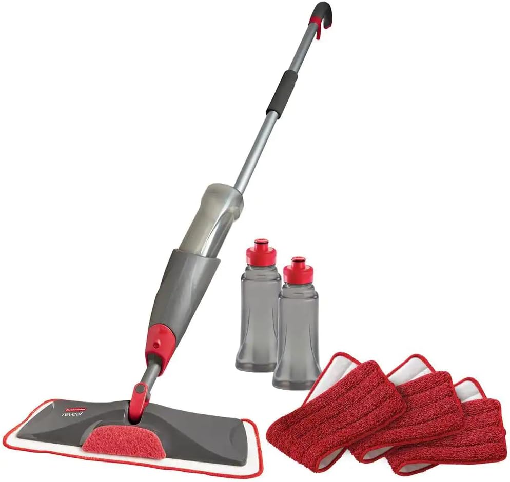 Rubbermaid Reveal Spray Microfiber Floor Cleaning Kit for Laminate Hardwood Floors, Spray Mop with Reusable Washable Pads, Commercial