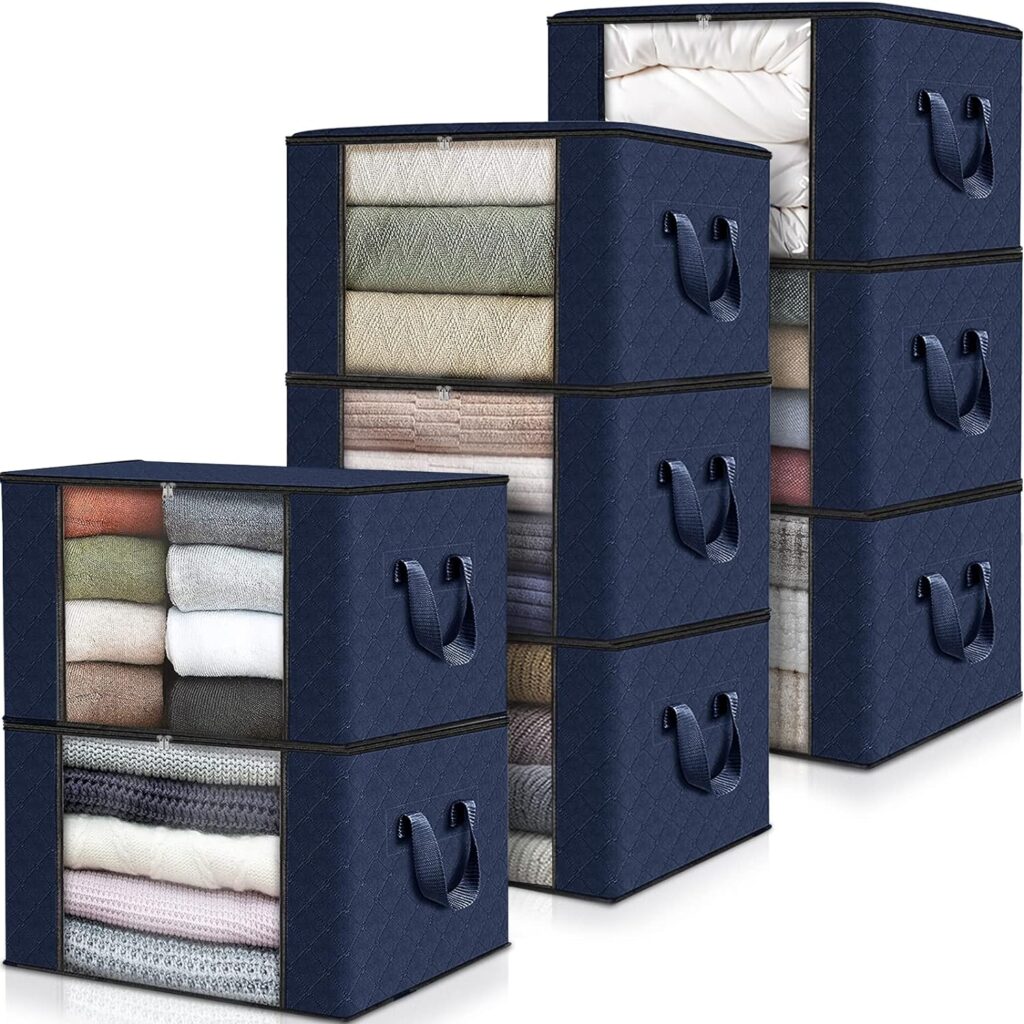 Fab totes 6 Pack Clothes Storage, Foldable Blanket Storage Bags, Storage Containers for Organizing Bedroom, Closet, Clothing, Comforter, Organization and Storage with Lids and Handle, Grey