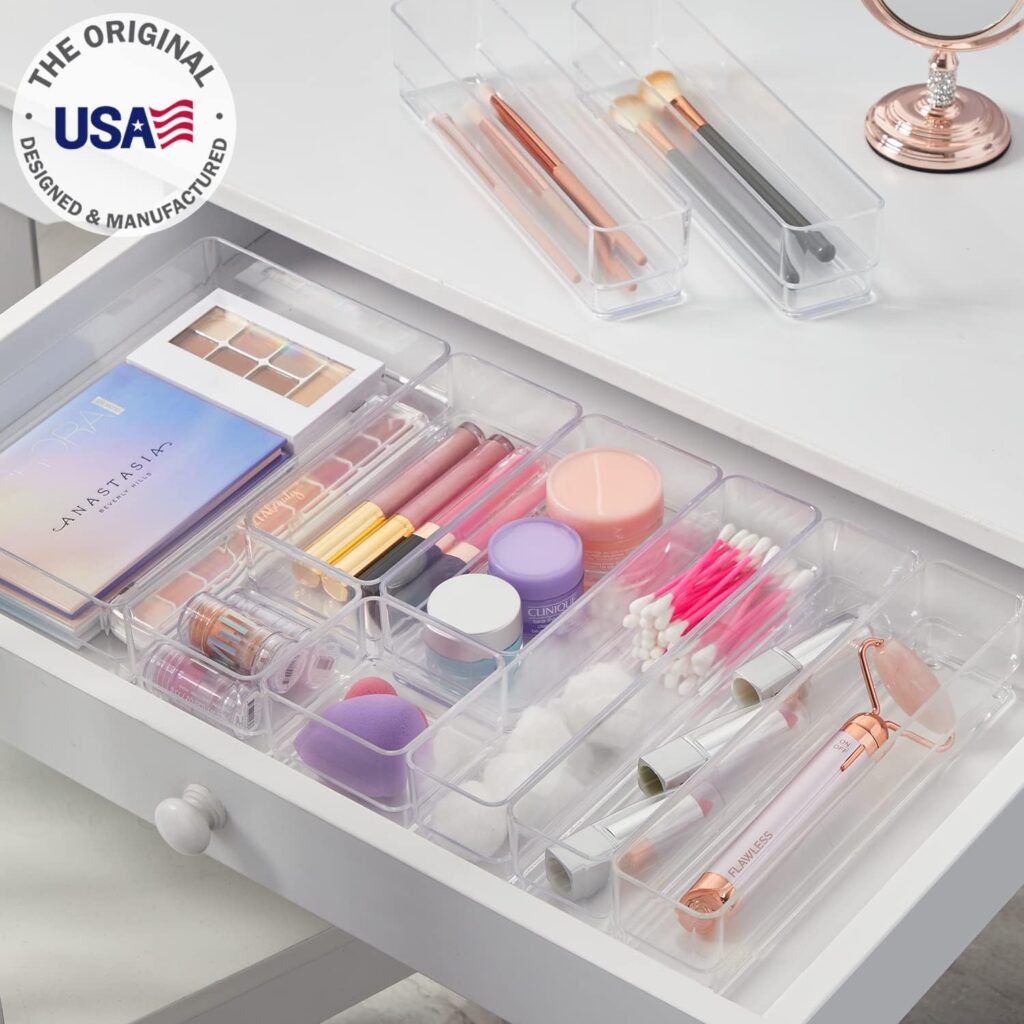 STORi SimpleSort 10-Piece Stackable Clear Drawer Organizer Set | Multi-size Trays | Makeup Vanity Storage Bins and Office Desk Drawer Dividers | Made in USA