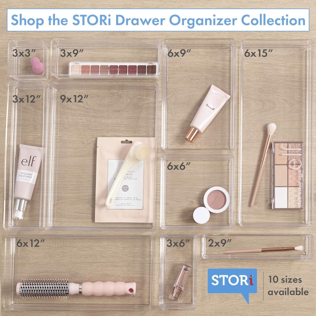 STORi SimpleSort 10-Piece Stackable Clear Drawer Organizer Set | Multi-size Trays | Makeup Vanity Storage Bins and Office Desk Drawer Dividers | Made in USA